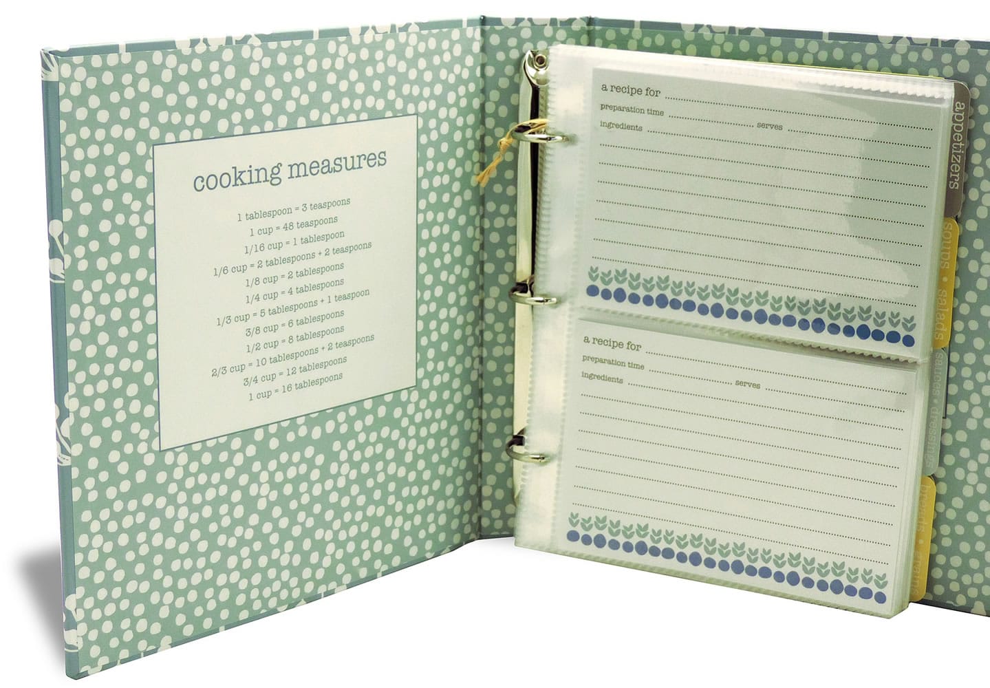 CookbookPeople.com
The Fresh cookbook binder has 12 dividers and holds up to 80 recipe cards.