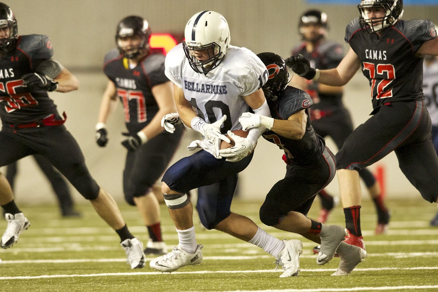 Camas beat Bellarmine Prep 49-21 in the 4A state semifinal game in Tacoma.