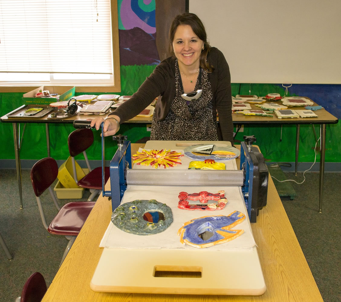 Ridgefield: View Ridge Middle School's Michelle Kurowski bought a slab roller for student ceramic projects with money from a $1,500 anonymous donation to the Ridgefield Public Schools Foundation.