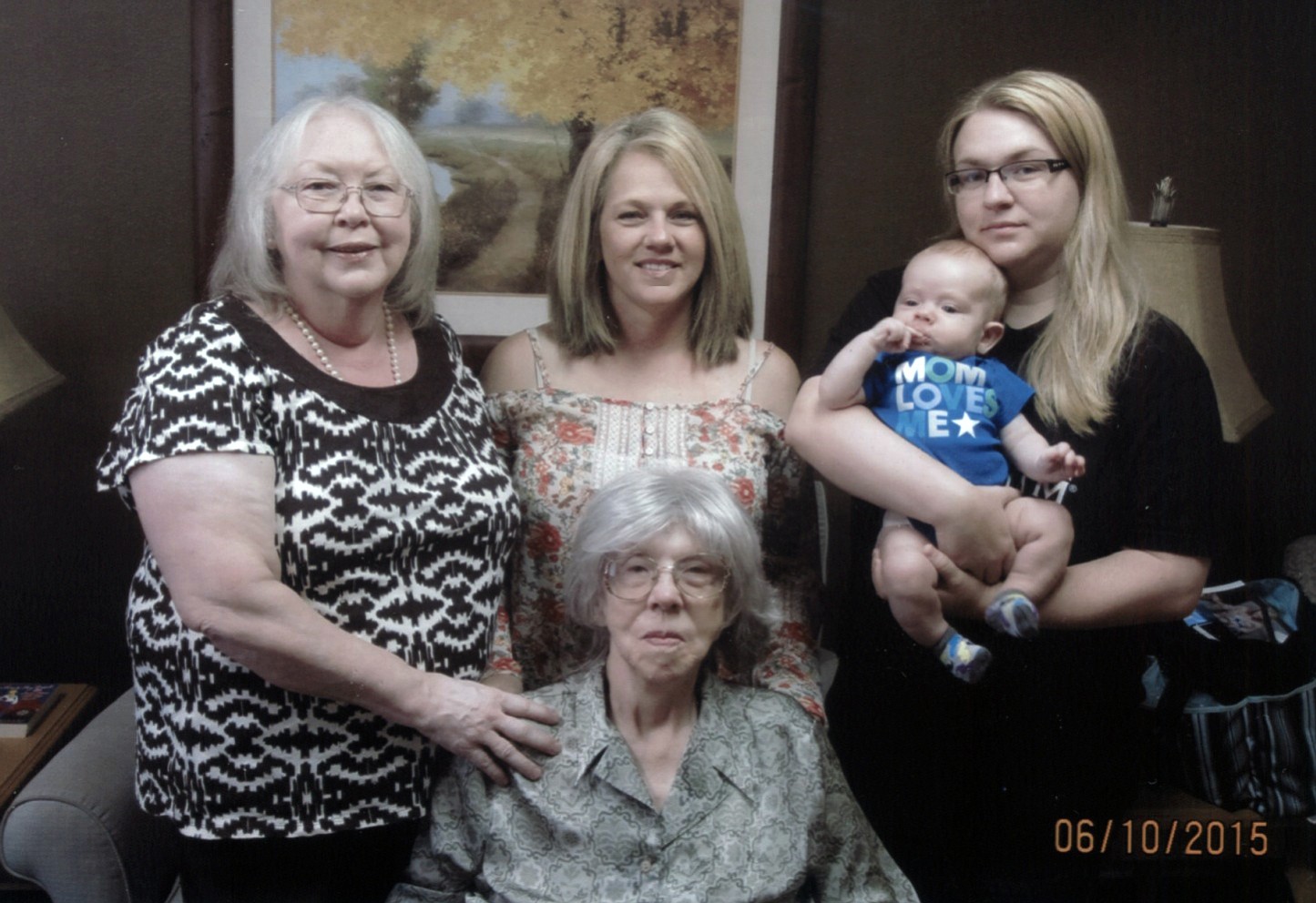 Ruth Wood of Vancouver (seated in front) was visited recently by family members from Lewiston, Idaho, including her great-great grandson, Emmett Lee Pearson, 4 months.