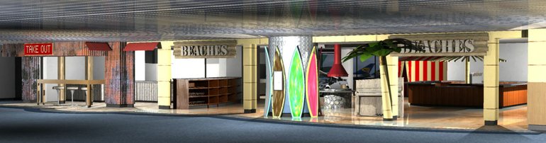 Beaches Restaurant &amp; Bar's new 6,800-square-foot airport restaurant will have seating for 174 guests, a counter for take-out orders and a retail sales area for Beaches-branded merchandise.