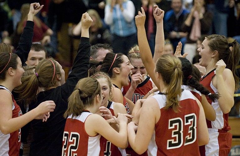 Steven Lane/The Columbian
The members of the Camas girls basketball team were still receiving congratulations on Monday for their big win over Prairie on Friday.