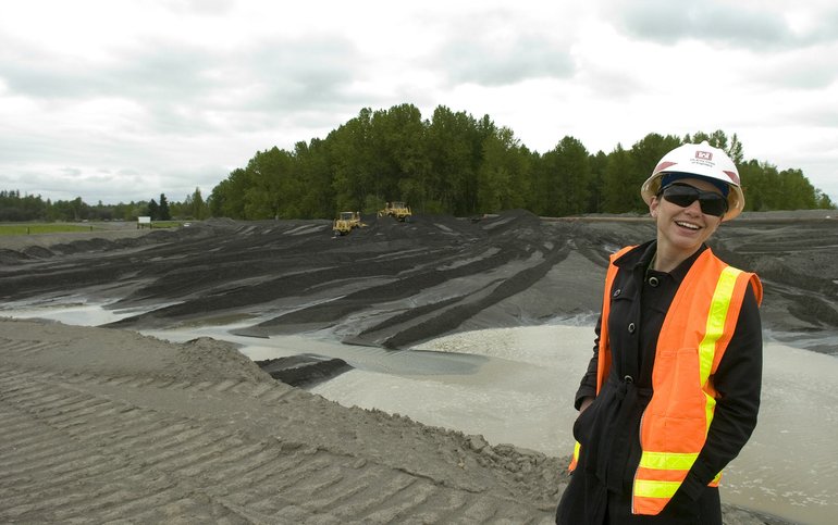 Erica Rainford, executive director of the Port of Woodland, tours a portion of the Columbia River Channel Improvement Project at the Port of Woodland in May 2008.