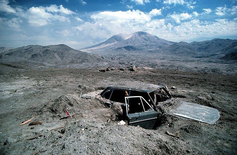 Reid Blackburn's partially excavated car reveals the devastation around where he had camped at Coldwater Ridge.