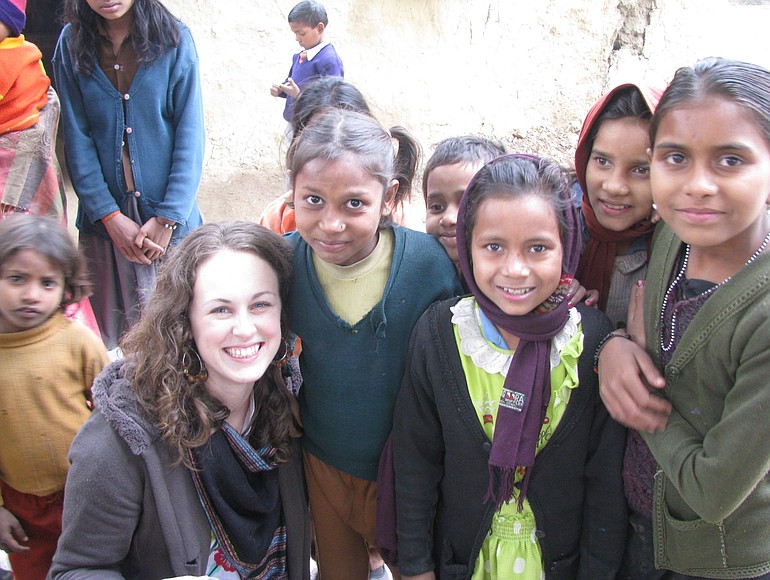 Ann Scallorn and a bunch of new friends in India.