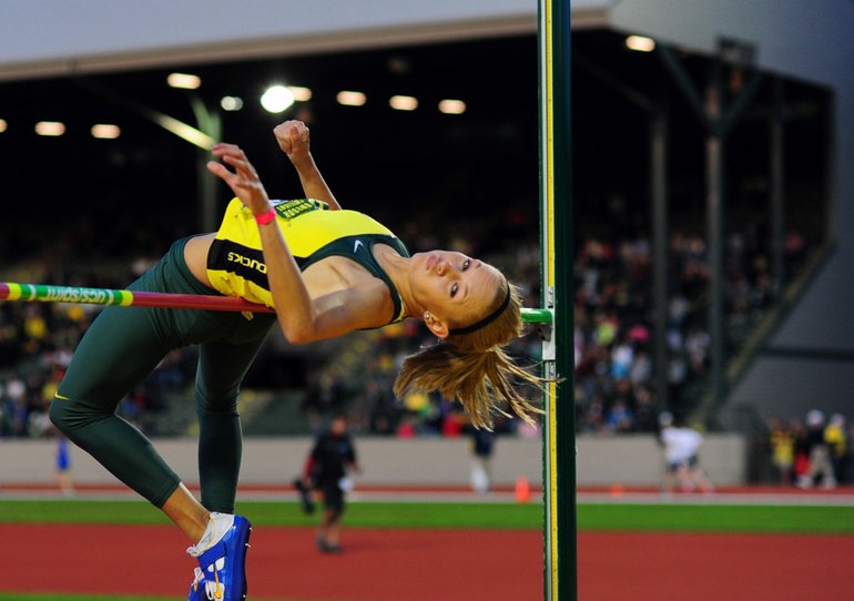 Oregon high jumper Jasmine Kelly hopes to conclude her collegiate track and field career at the NCAA Championships in the friendly confines of UO's legendary Hayward Field, June 9-12