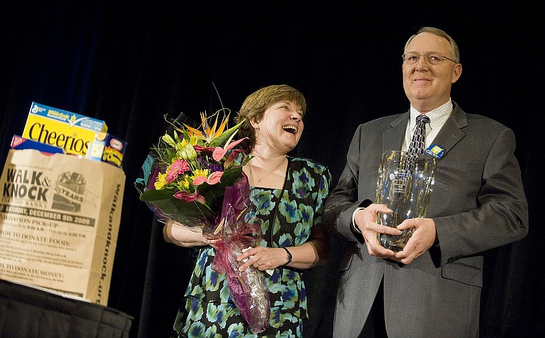Teresa and Joe Pauletto were honored as the 2010 Philanthropists of the Year -- and gifted with a bag of donated groceries as encouragement -- during The Community Foundation for Southwest Washington's annual luncheon on Wednesday.