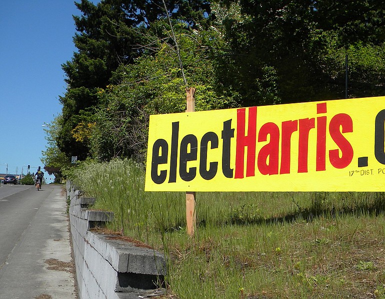 Folks have been congratulating Vancouver City Councilor Jeanne Harris on her campaign for office, based on signs like this one along Southeast 164th Avenue.