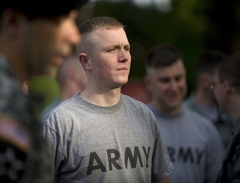Army Spc. Kendall Fish of Oregon City, Ore., waits for fitness testing to start in the East Barracks earlier this year.