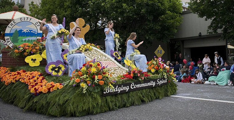 The city of Battle Ground's Rose Float carrying the 2009 Battle Ground Rose Court rolls down Martin Luther King Boulevard during the 2009 Key Bank Grand Floral Parade in Portland on Saturday June 6, 2009.