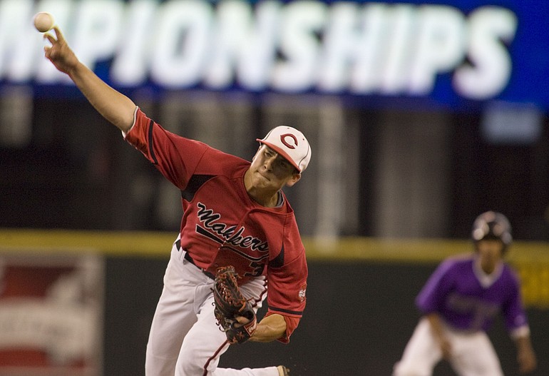Camas pitcher Taylor Williams in the state semifinal game.