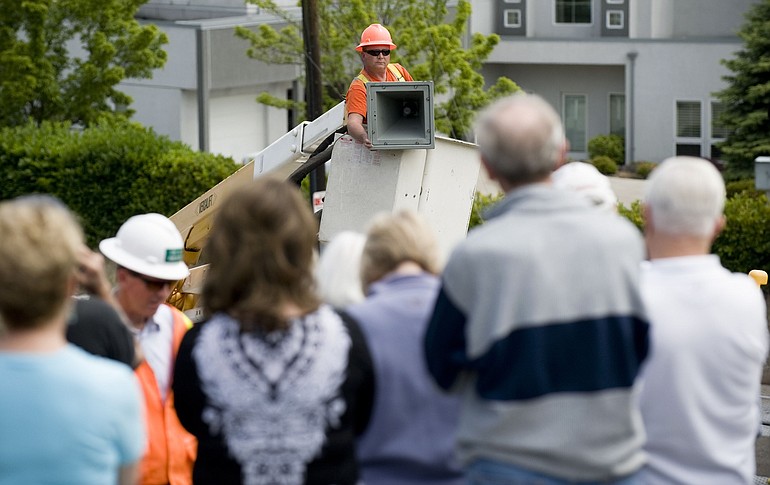 The city of Vancouver held a demonstration of new wayside horns for residents living by the railroad crossing near Southeast Chelsea Avenue and Topper Drive on Friday.