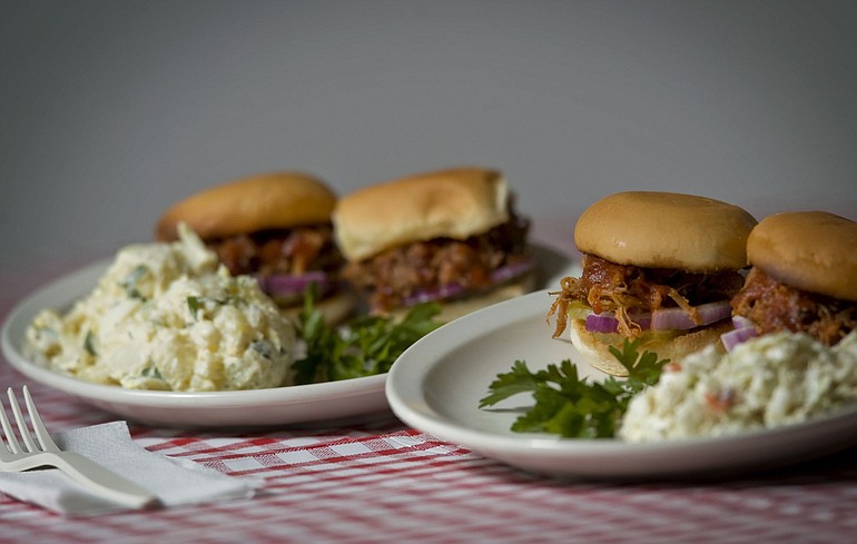 SweetFire Barbecue in Washougal offers barbecue to go, including the 2 Sliders Chopped Brisket meal with potato salad and 2 Sliders Pulled Pork meal with coleslaw.