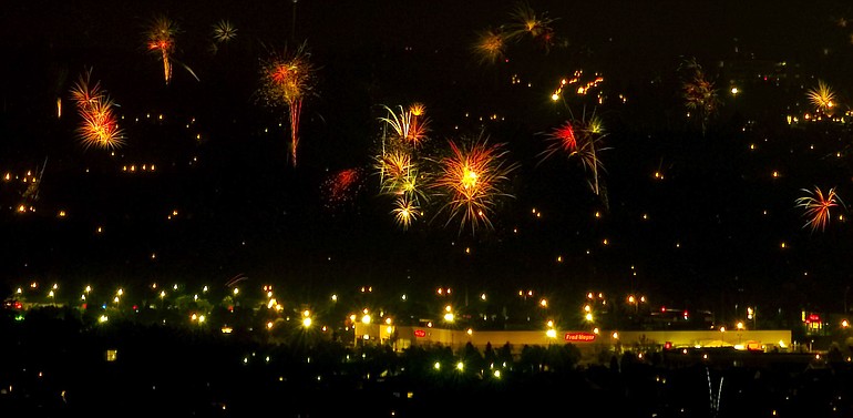 This photo of amateur fireworks in the Clark County sky was taken from the Prune Hill area on July 4, 2006, using a 30-second exposure.