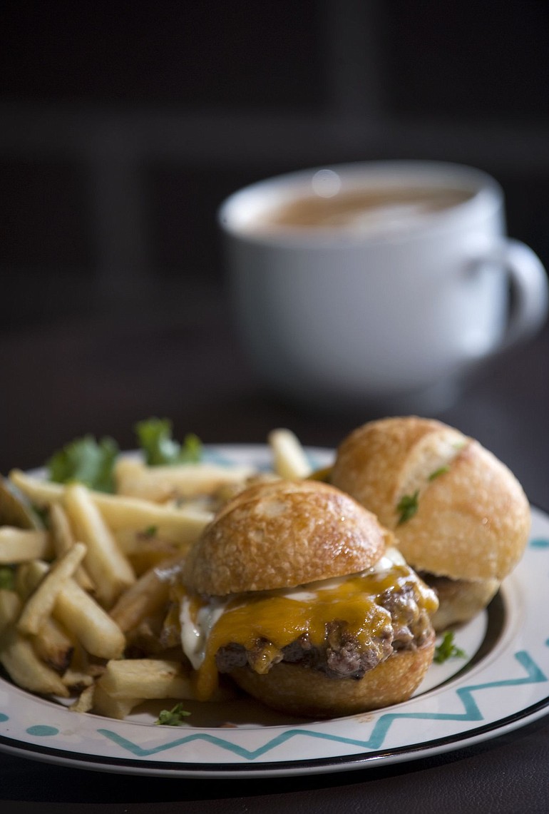 The Ground Turkey and Pork Sliders are served -- with crisp, ungreasy baked french fries -- by attentive staff in a comfortable dining room (or at a drive-up window) at Fireside Cafe.