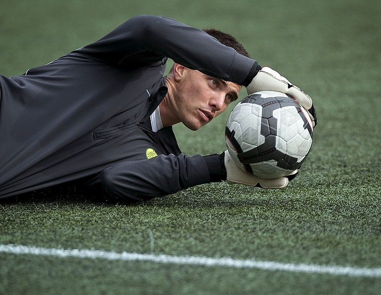 Timbers' goalkeeper Steve Cronin participates in a drill in preparation for tonight's showdown against the Seattle Sounders.