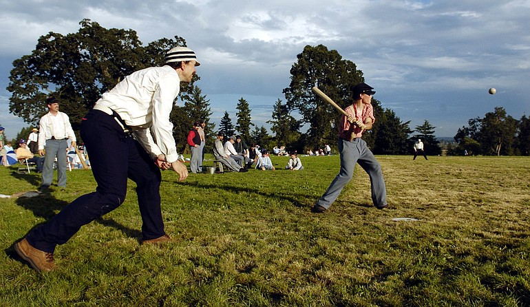 National Park Service staff members play &quot;base ball&quot; by 1860s rules.