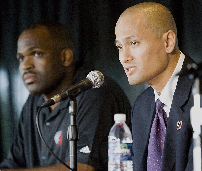 New Blazers general manager Rich Cho, right, alongside Blazers head coach Nate McMillan, has drawn praise around the NBA as an up-and-coming front-office leader.