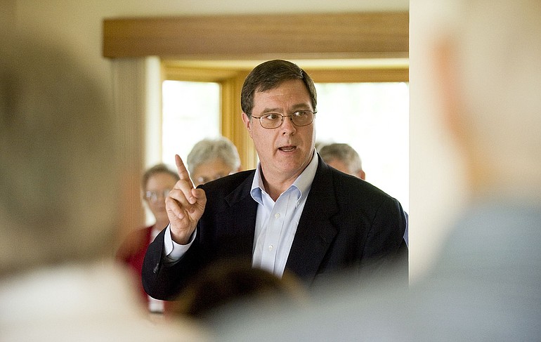 Third Congressional District candidate Denny Heck spoke to voters during a small potluck in the Vancouver neighborhood he grew up in last month.