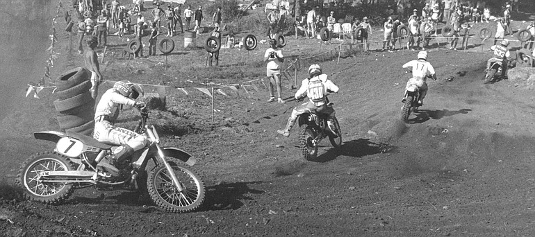 Riders compete in the 1985 National MX meet at Washougal.