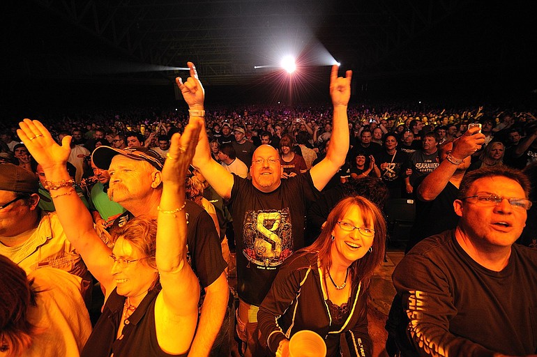 Fans of rock groups Dokken and the Scorpions rock out at a 9,000-person sold-out show at the Sleep Country Amphitheater on Saturday.