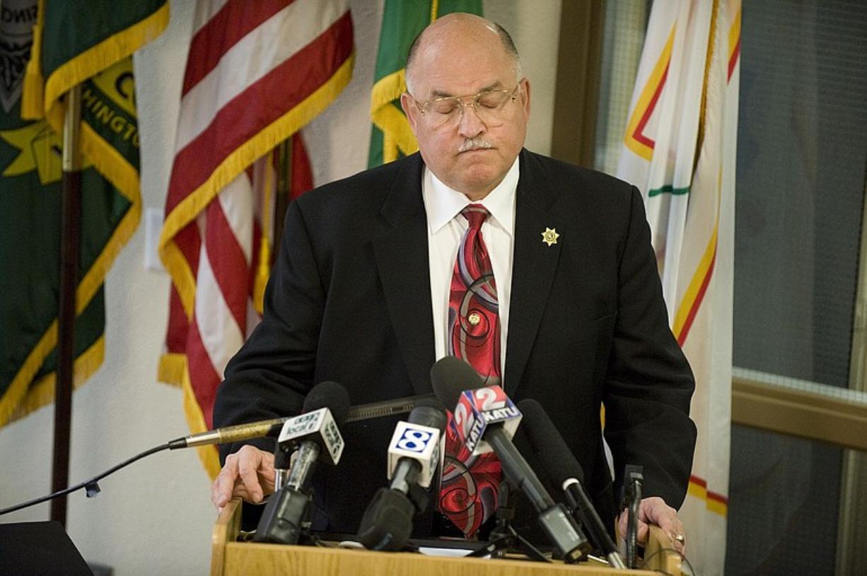 Clark County Sheriff Garry Lucas held a press conference, Wednesday, September 15, 2010, to answer questions about what appears to be the accidental shooting death of a detective's 3-year-old son.