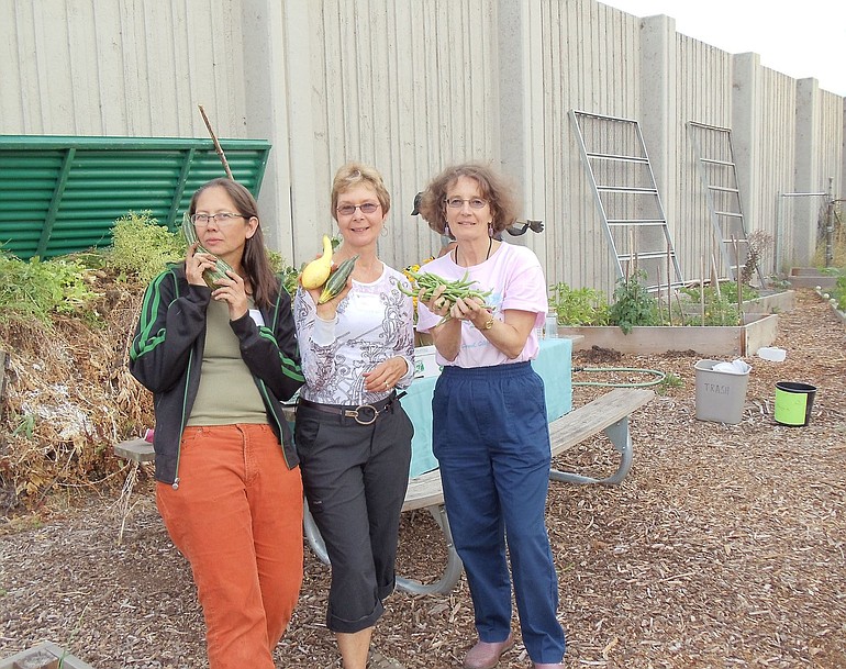 Northeast Hazel Dell: Garden mentors/WSU master gardeners Marilyn Abbink, from left, Bobbi Bellomy and Barbara Nordstrom pose Sept.