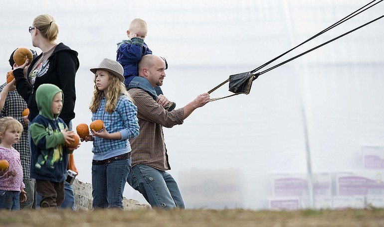 A pumpkin launch is part of the fun at Bi-Zi Farms' Pumpkin Patch and Corn Maze.