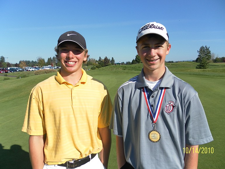 Prairie's Tanner Maahs, left, won the Class 3A district golf championship.