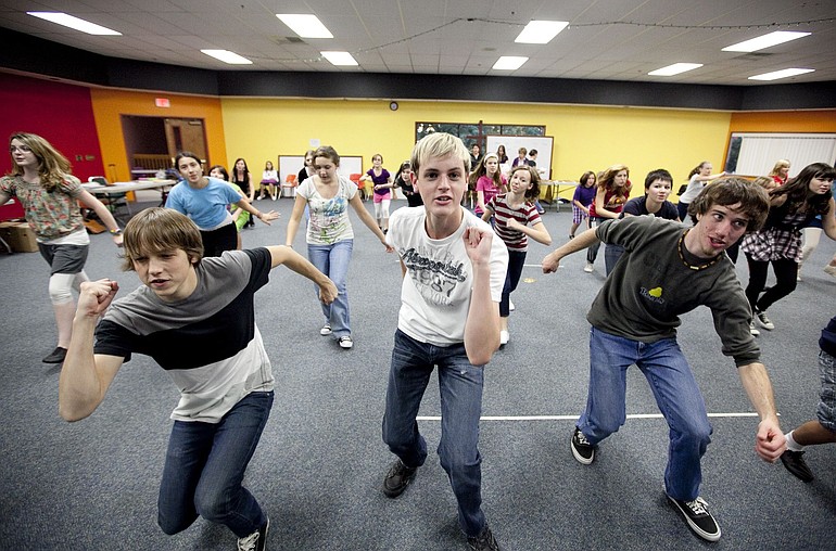 David Julian, from left, Collin Carver and Alex Low practice choreography during a rehearsal for Christian Youth Theater Vancouver's production of &quot;The Little Mermaid.&quot;