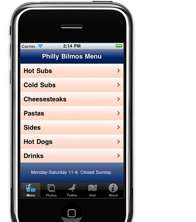 Philly Bilmos has an iPhone application to serve its customers on the go.