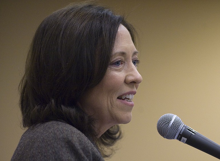 Sen. Maria Cantwell, D-Wash., speaks to the Vancouver Rotary Club on Wednesday in support of her colleague, Sen. Patty Murray.