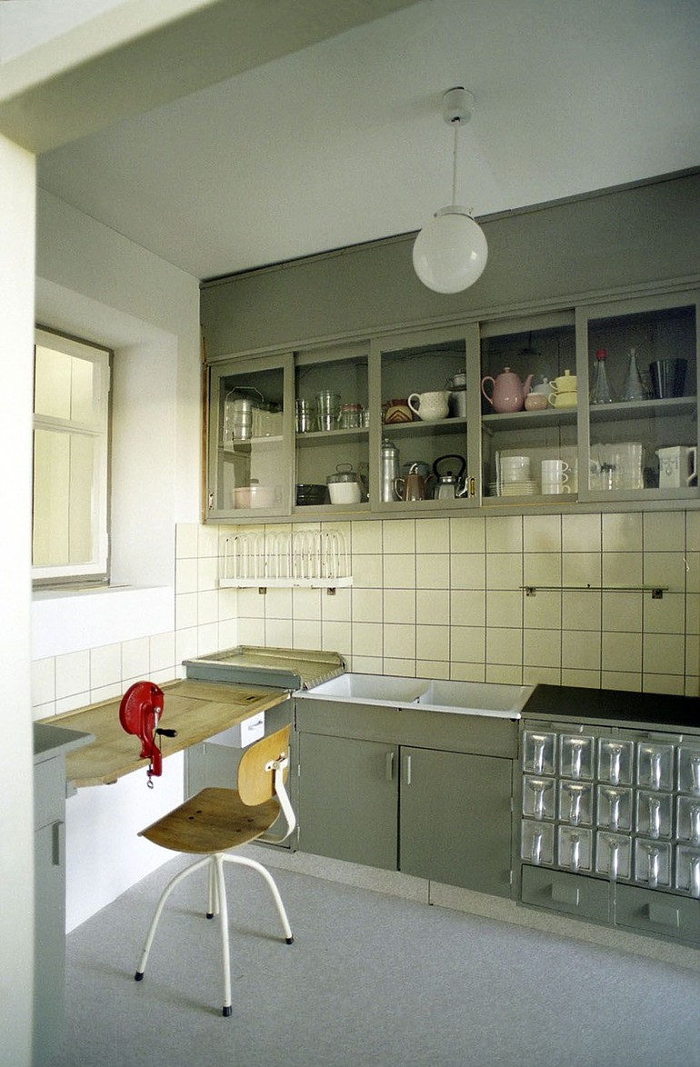 This reconstruction of Austrian architect Margarete Schutte-Lihotzky's Frankfurt Kitchen, from the Ginnheim-Hohenblick Housing Estate in Frankfurt, Germany is part of the &quot;Counter Space: Design and the Modern Kitchen,&quot; exhibit at The Museum of Modern Art in New York.