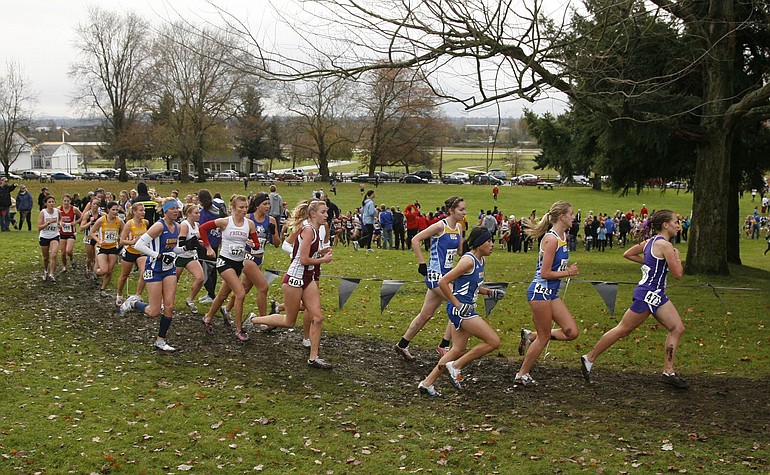 Rain stayed away during the women's race at the NAIA cross country national championship at Fort Vancouver National Historic Site, even though the course was a bit sloppy.