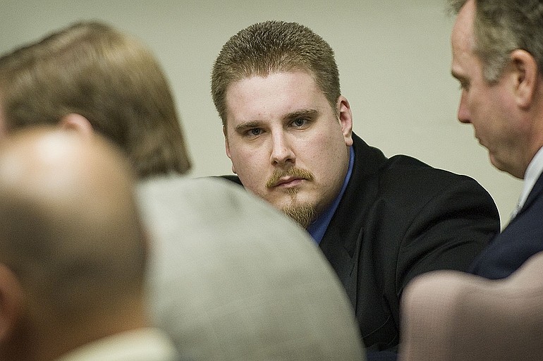 Matthew Hastings listens to Judge Wulle read court documents finding Hastings guilty on Feb.
