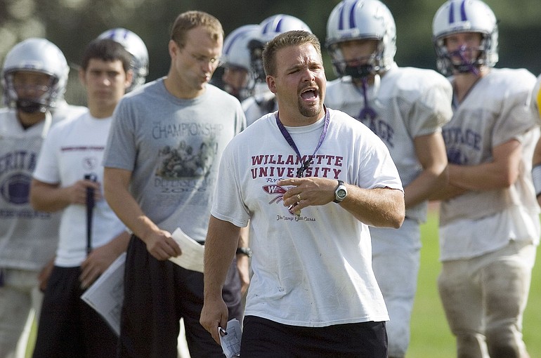 Heritage head coach Nate Becksted at pre-season football practice in 2007.