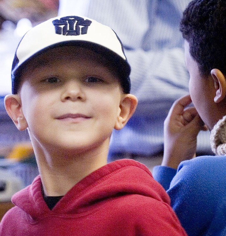 In this 2007 photo, Luke Jensen 7, pays a visit to his class at King's Way Elementary.