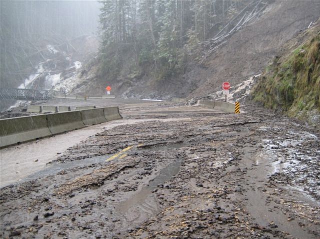 A landslide at Benham Creek forced the closure of the main north-south road through Gifford Pinchot National Forest.