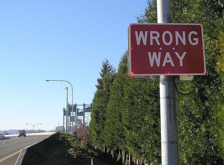 Lights on the perimeter of wrong-way signs on C Street at the Highway 14 offramp went live this week.