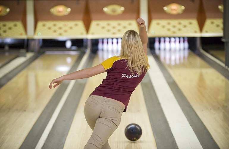 High school bowlers, such as Katryn Comeau, are among the people in competitive leagues that keep area bowling centers busy.