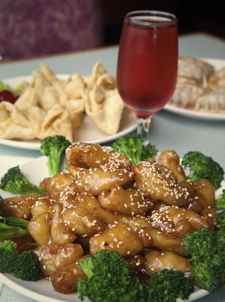 Peking Garden offers a light, sweet version of the classic Sesame Chicken, served with Crab Puffs as an appetizer.