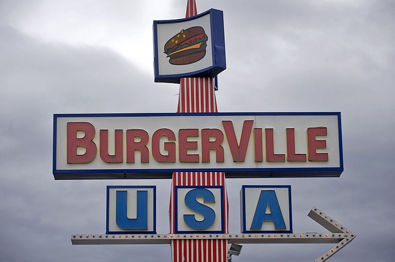 The sign over downtown Vancouver's East Mill Plain Boulevard Burgerville.
