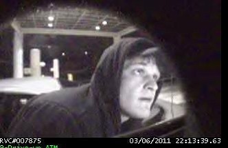 Police allege that this man attached a card-data skimmer and a pinhole camera to an ATM at Lacamas Community Credit Union in far-east Vancouver.