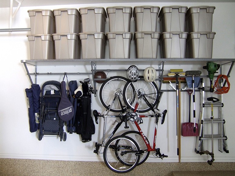 Monkey Bar Storage makes a garage organization system.