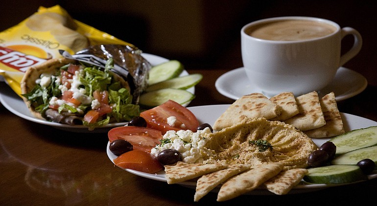 Pyramid Cafe's hummus plate, gyro and Turkish coffee latte are a tasty -- and substantial -- lunch option.