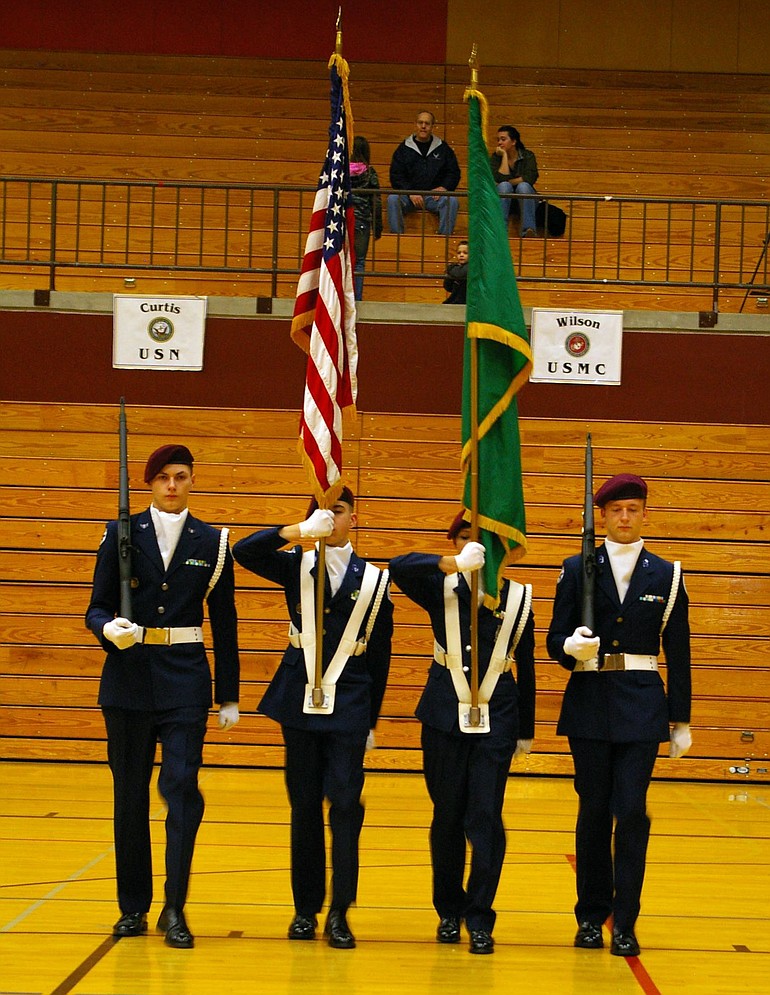 Prairie High School JROTC color guard performs at the Northwest Drill Conference held at Prairie High School.
