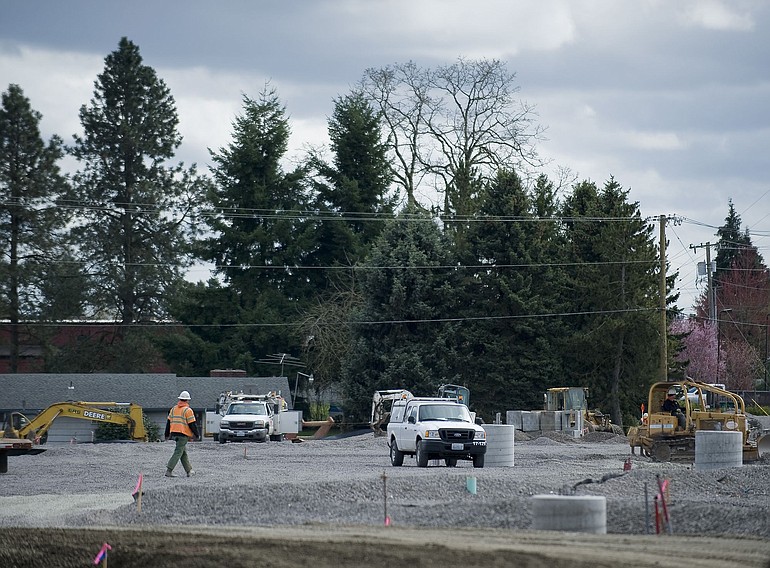 Construction continues Tuesday on the new park-and-ride lot at the new Salmon Creek interchange project.