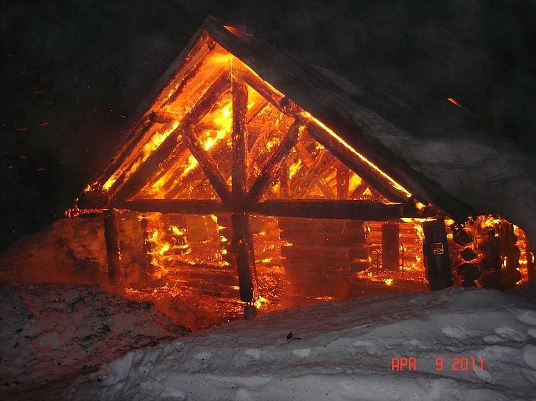 Skamania County sheriff's Deputy George Barker captured this image of a snow shelter burning at the Marble Mountain Sno-Park.