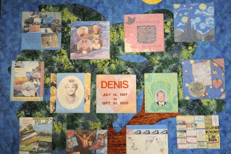 Family and friends helped Judith Stringer create this colorful quilt in honor of her son, Denis, after he committed suicide.
