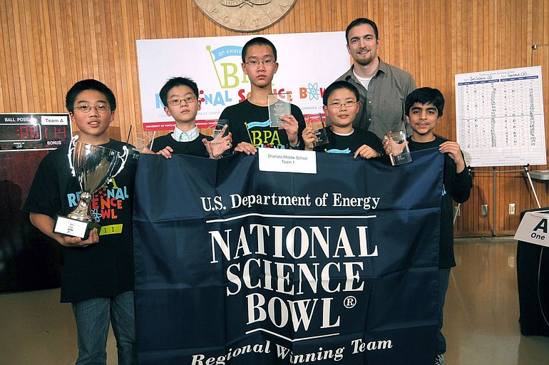 Shahala Middle School, runner-up in National Science Bowl finals held on Monday, went undefeated at the Portland regional. Members are, from left, Peter Lu, Ming Liu, Victor Chang, Eric Hou and Daniel Rodricks.